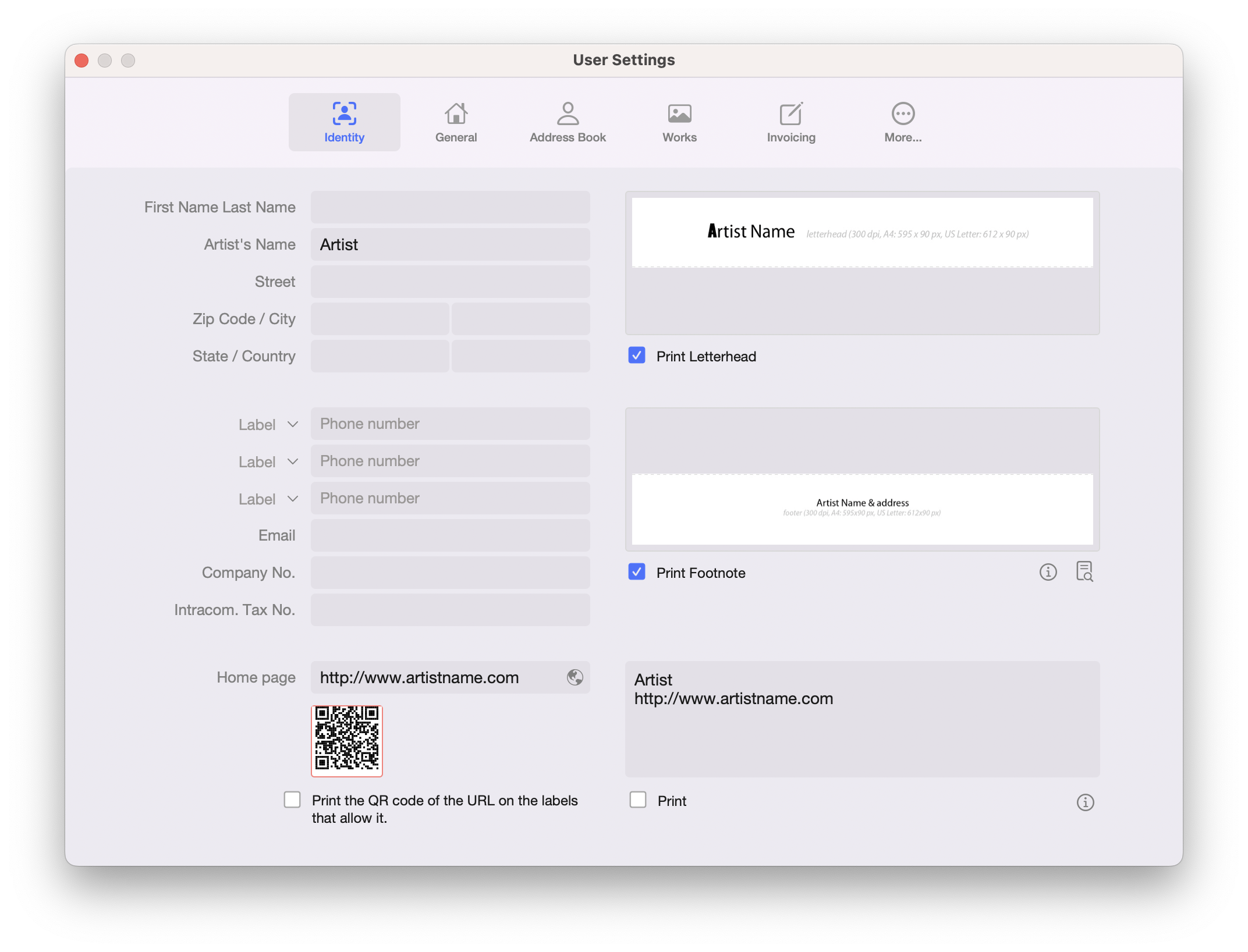 user settings - identity