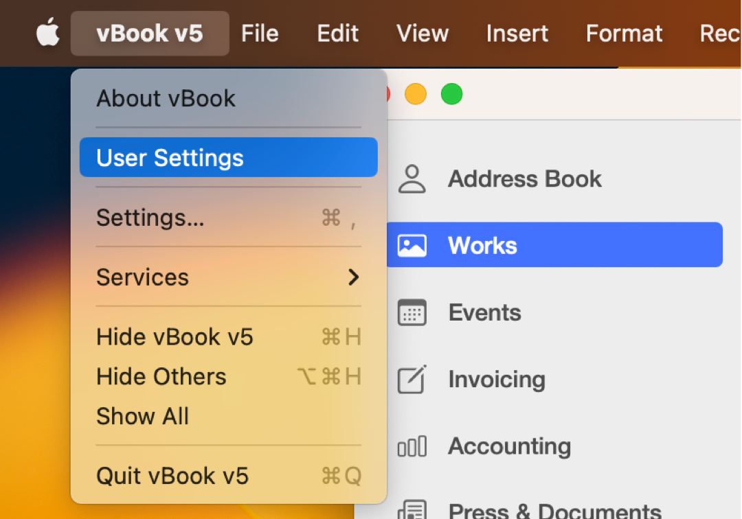 user settings - menubar macOS