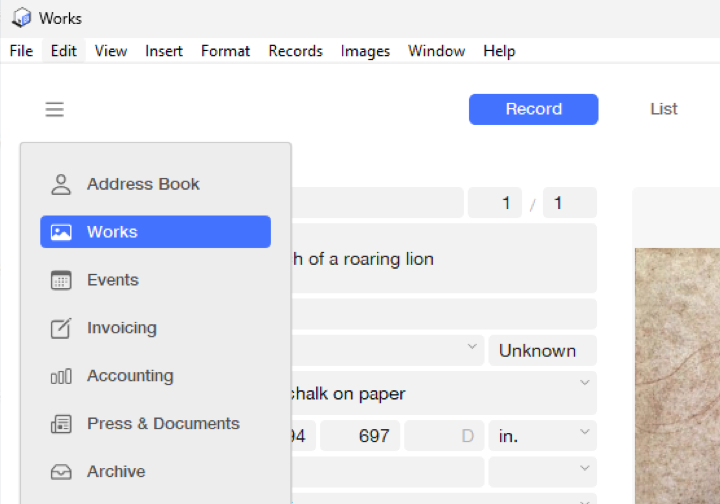 user settings - drop-down menu