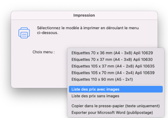 vBook v5 - Impression de listes ou d'étiquettes