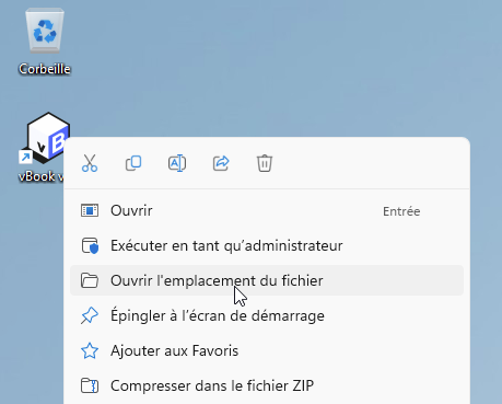 vbookv5 ouvrir emplacement fichier