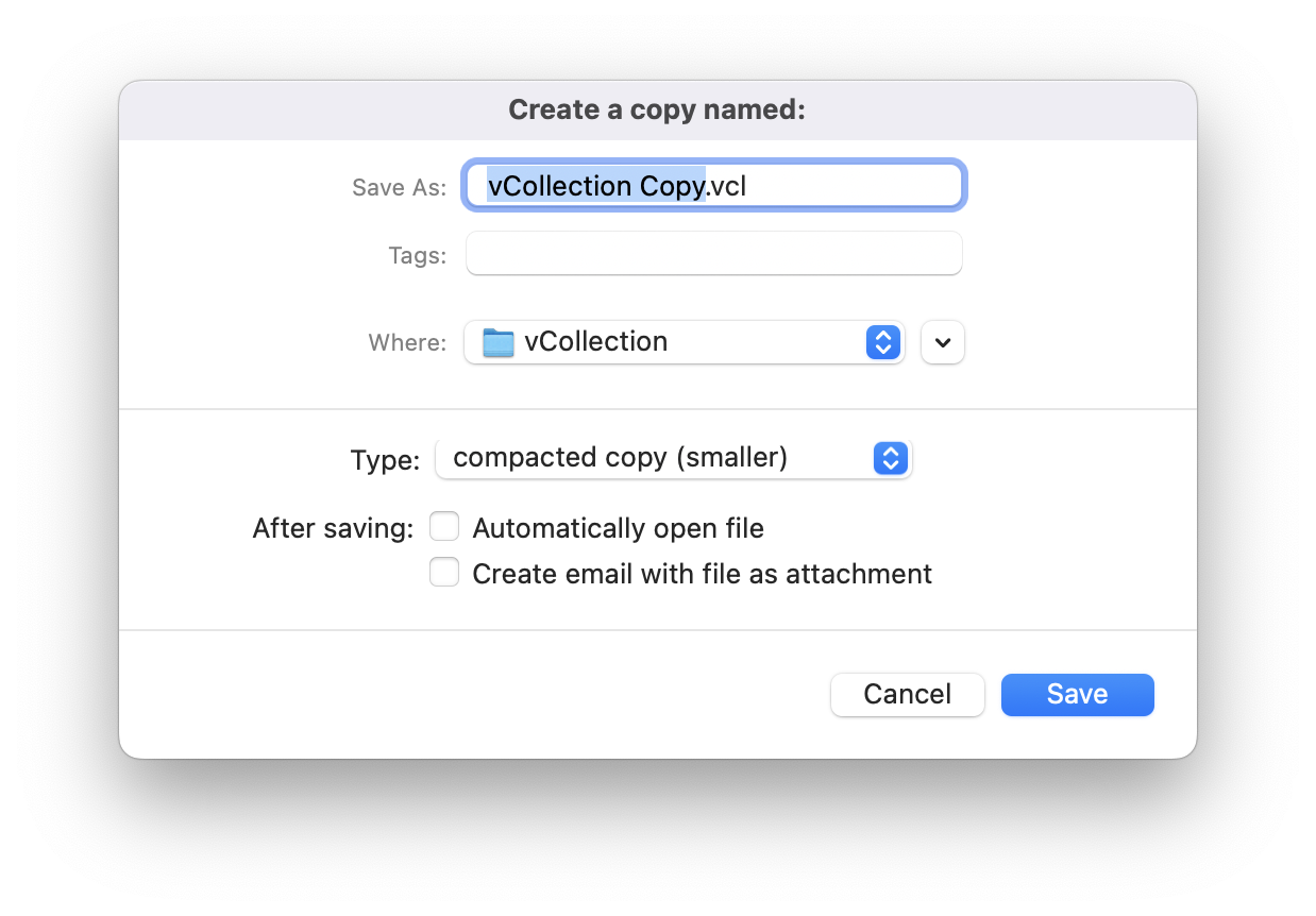 vCollection - save compacted copy