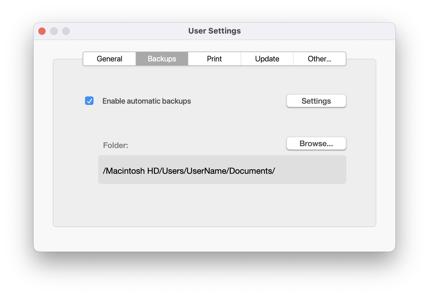 vCollection - Settings - Backups