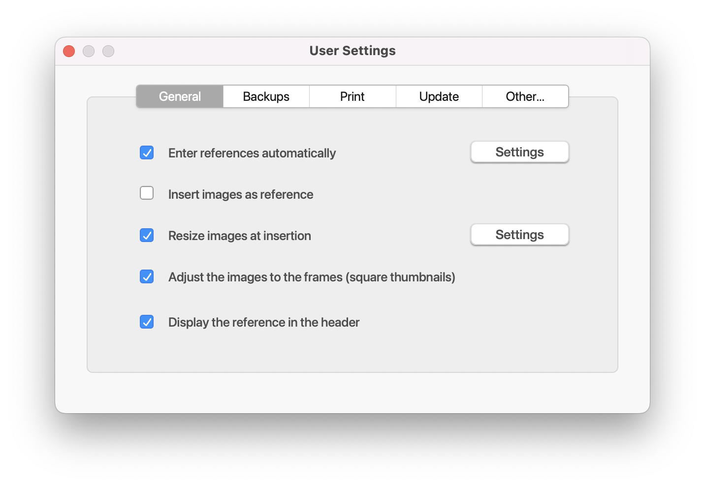 vCollection – Settings panel