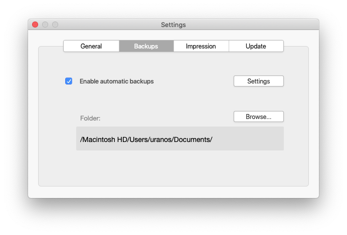 vCollection - Settings - Backups