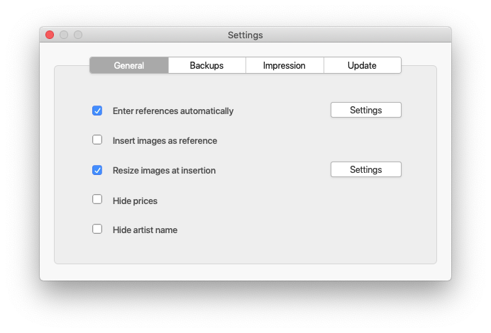 vCollection - Settings panel