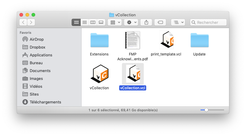 vCollection - dossier sur le Finder