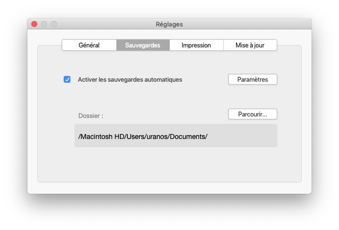 vCollection - Réglages - Sauvegardes